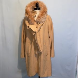 St. John Cashmere Hooded Scarf Long Camel Brown Faux Fur Coat 14
